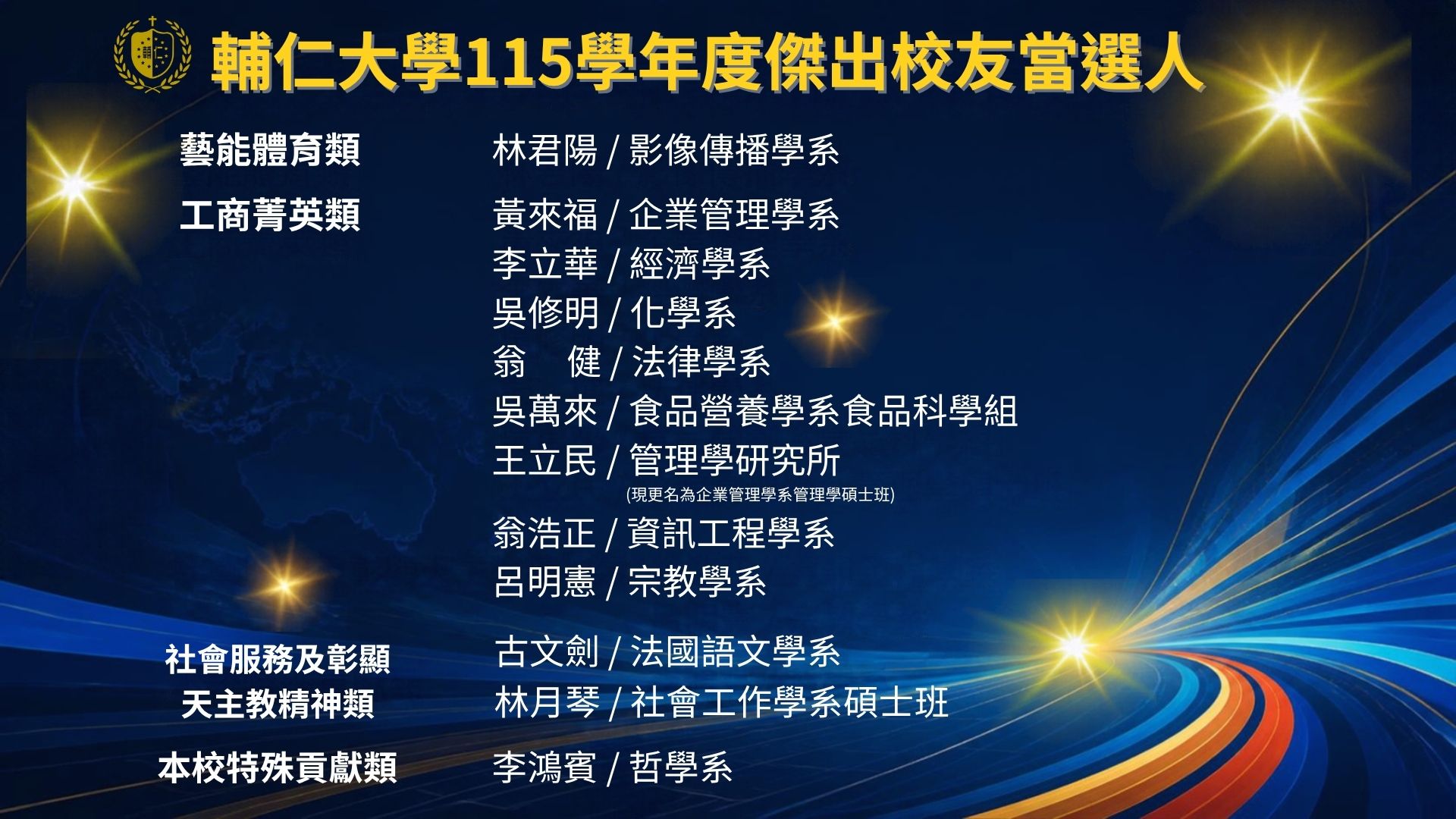 恭賀！輔仁大學115學年度傑出校友當選人